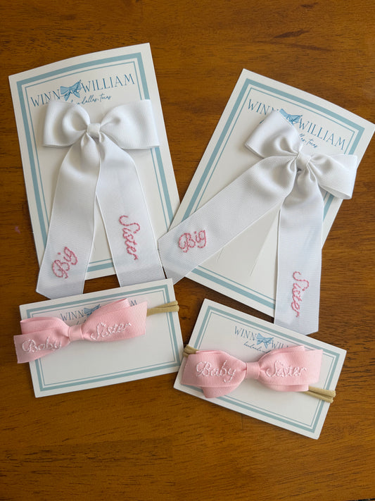 Baby sister pink hand-embroidered headband bow 🩷