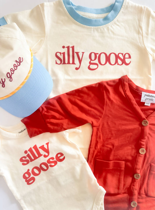 PREORDER-Silly Goose Kids Vintage-Style Ringer T-Shirt by Polished Prints, Ships by May 1st