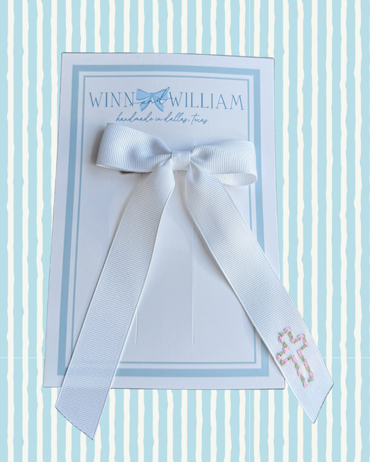 Winn and William - Floral Cross hand-embroidered bow