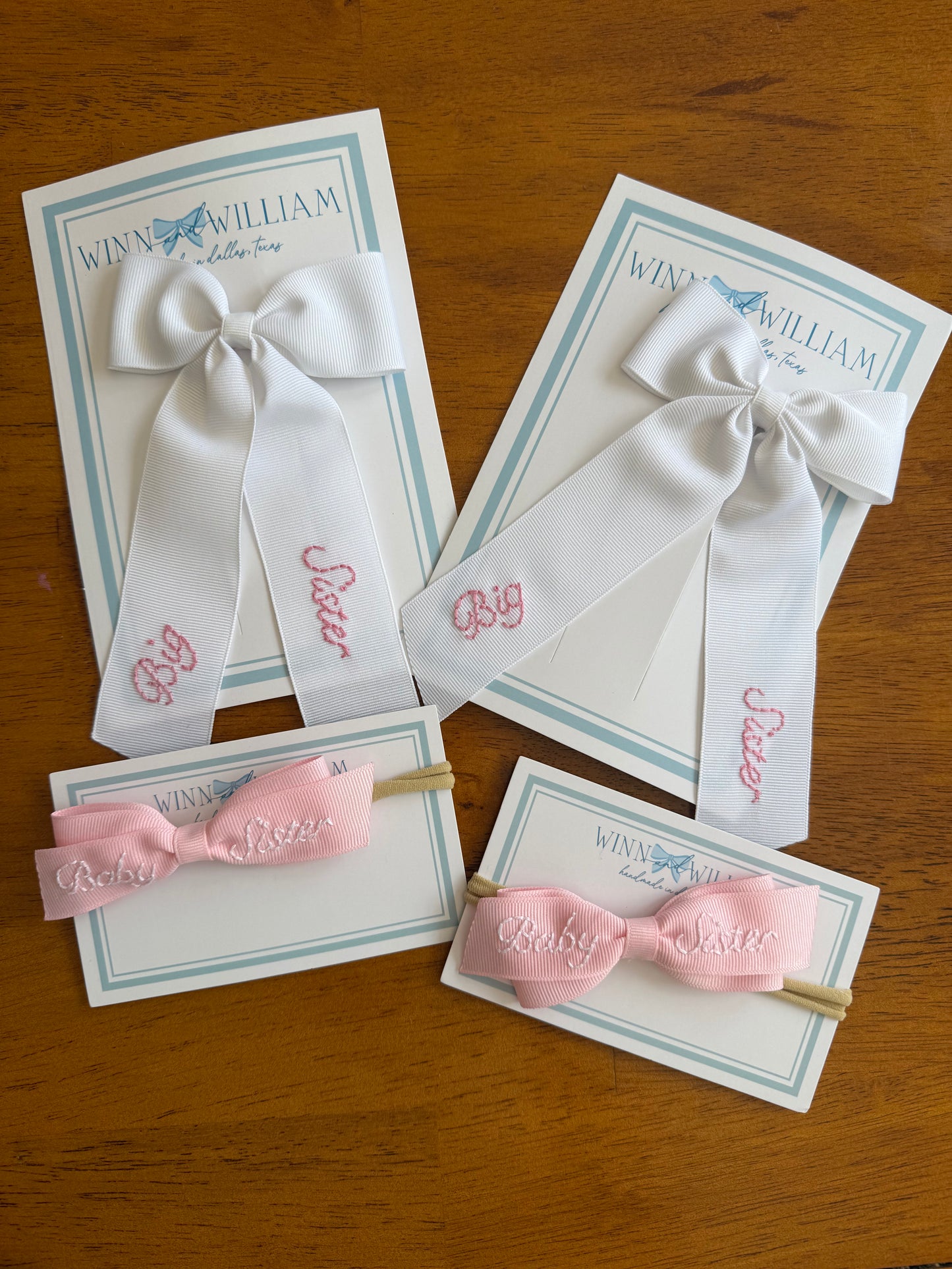 Baby sister pink hand-embroidered headband bow 🩷