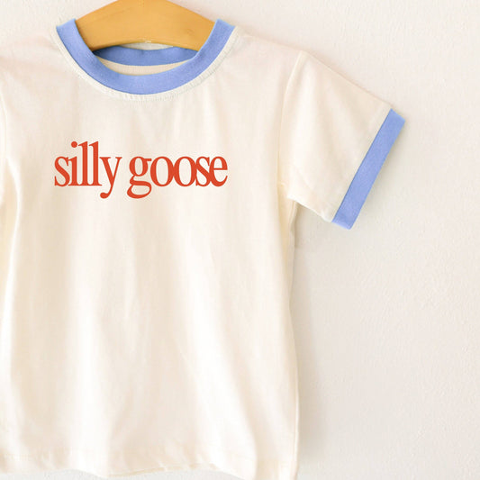 PREORDER-Silly Goose Kids Vintage-Style Ringer T-Shirt by Polished Prints, Ships by May 1st