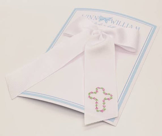 Winn and William - Floral Cross hand-embroidered bow